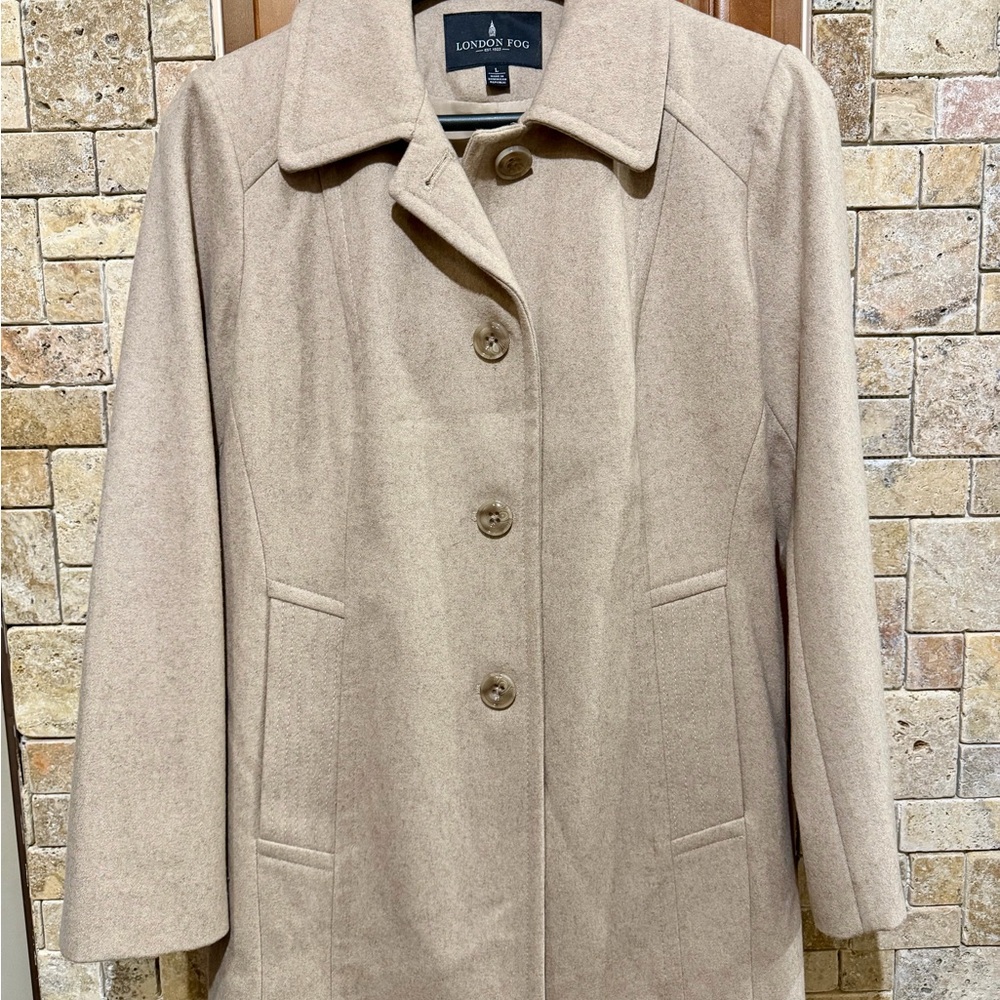 London Fog Cream Single-Breasted Wool-Blend Coat